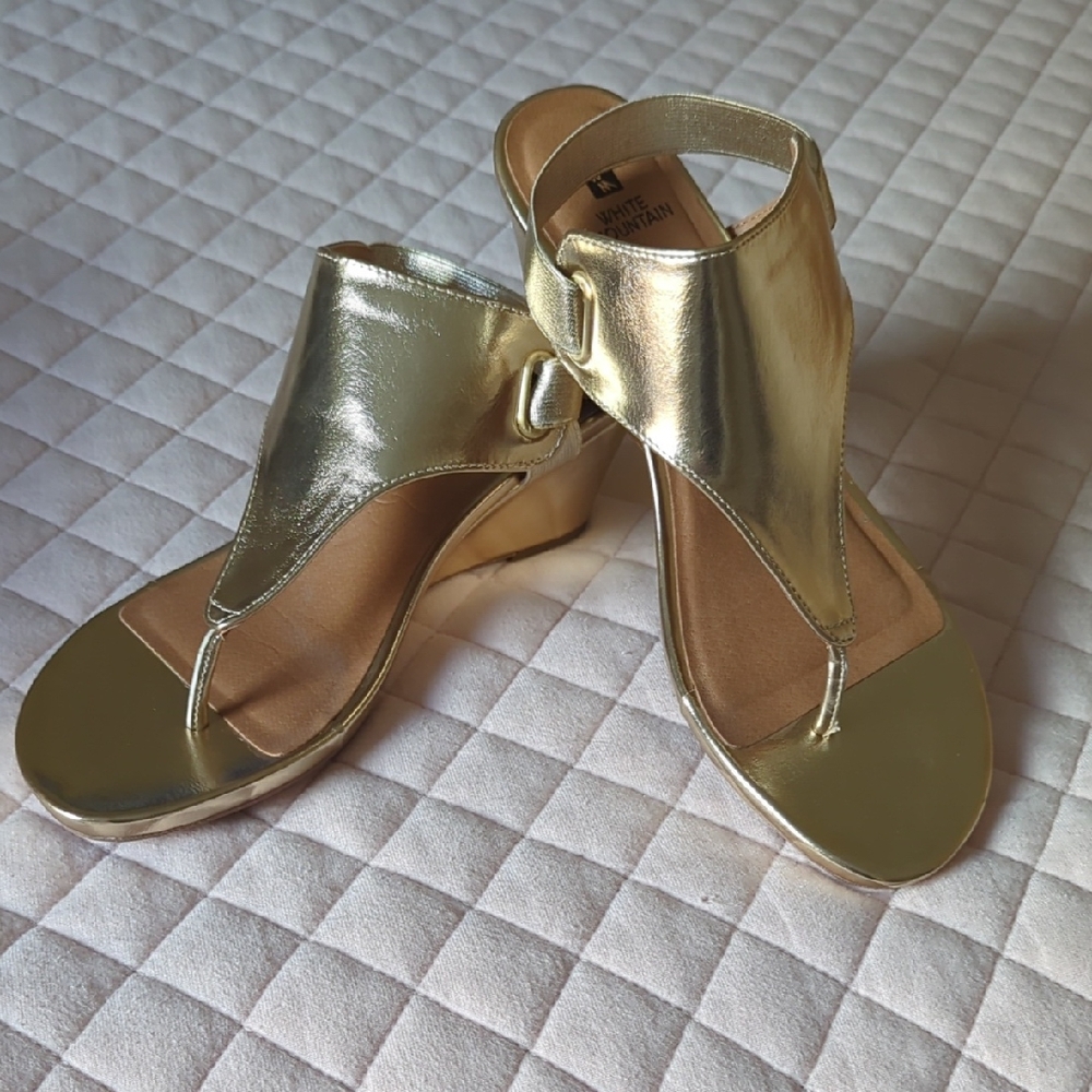 White Mountain Metallic Gold Wedge Sandals